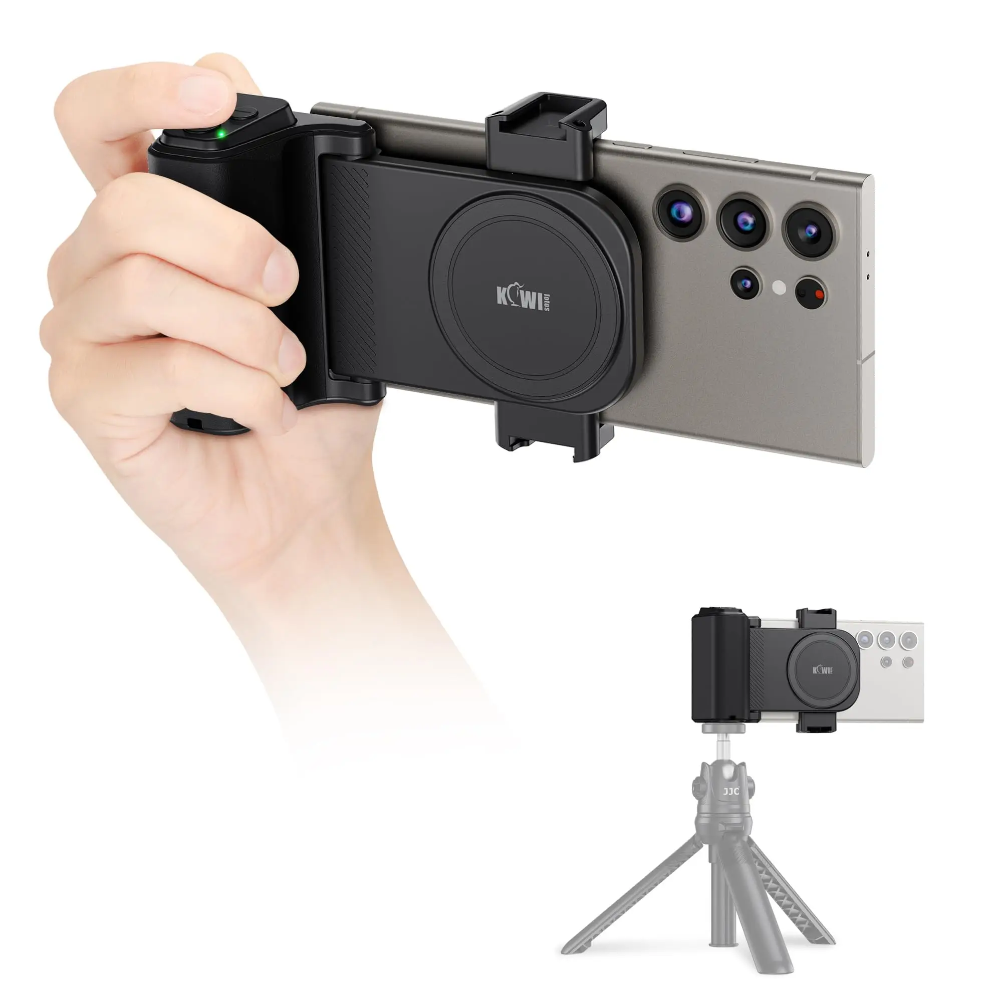 

Ungraded Smartphone Camera Shutter Handle Grip w Detachable Wireless Bluetooth Remote Control for iPhone Samsung Video Shooting