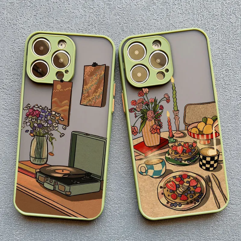 Table Cat Phone Case For iPhone 17 16 15 14 13 Pro Max 13 12 Mini 11 Pro Max X XR XS 16 15 14 Plus Retro style Cover Shockproof