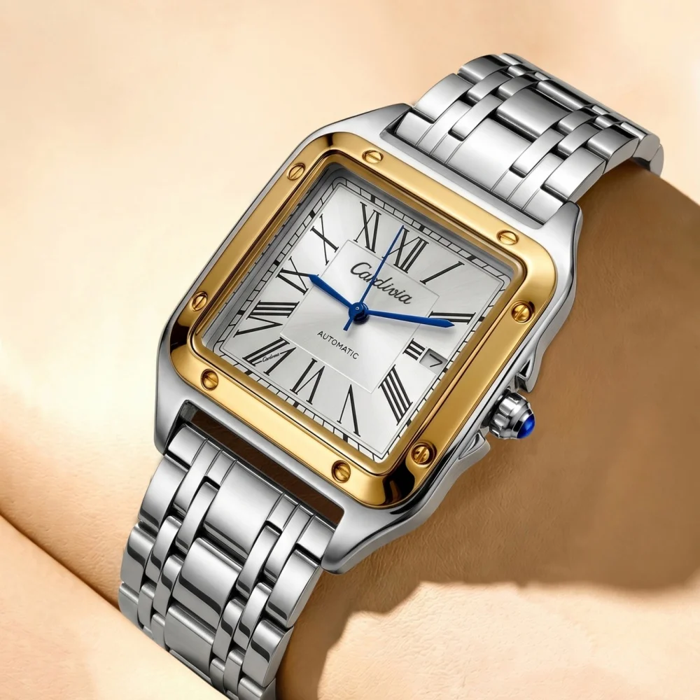 Men's Luxury Square Steel Band Quartz Watch, Vintage Roman Numeral Waterproof Wristwatch, Business Casual Versatile Men's Watch, Calendar Wristwatch, European and American Style Business Formal Men's Watch, Ideal Gift