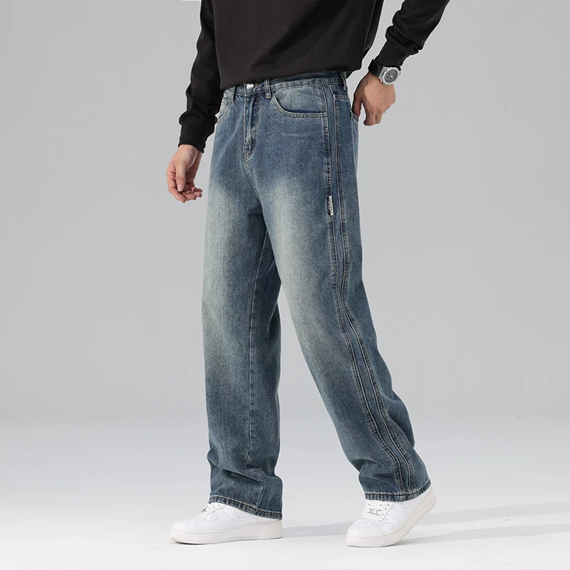 2024 Autumn New Baggy Jeans Men\'s Straight Casual Vintage Streetwear Trousers Male Brand Fashion Elasticity Denim Pants
