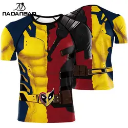 NADANBAO Moive Deadpool Wolverine Print Compression Shirts Men Swim Rash Guards Short Sleeve Workout Surfing Workout Fitness Top