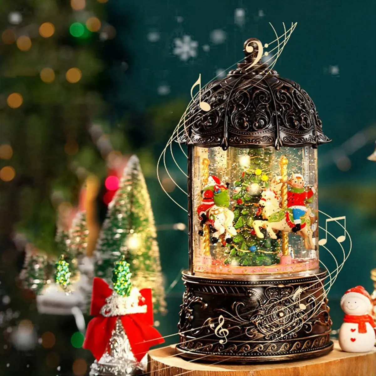 

BHBL Music Lanterns, with Rotating Flashing Snowballs, Music Boxes with Lights, Used for Desktop Holiday Decoration.