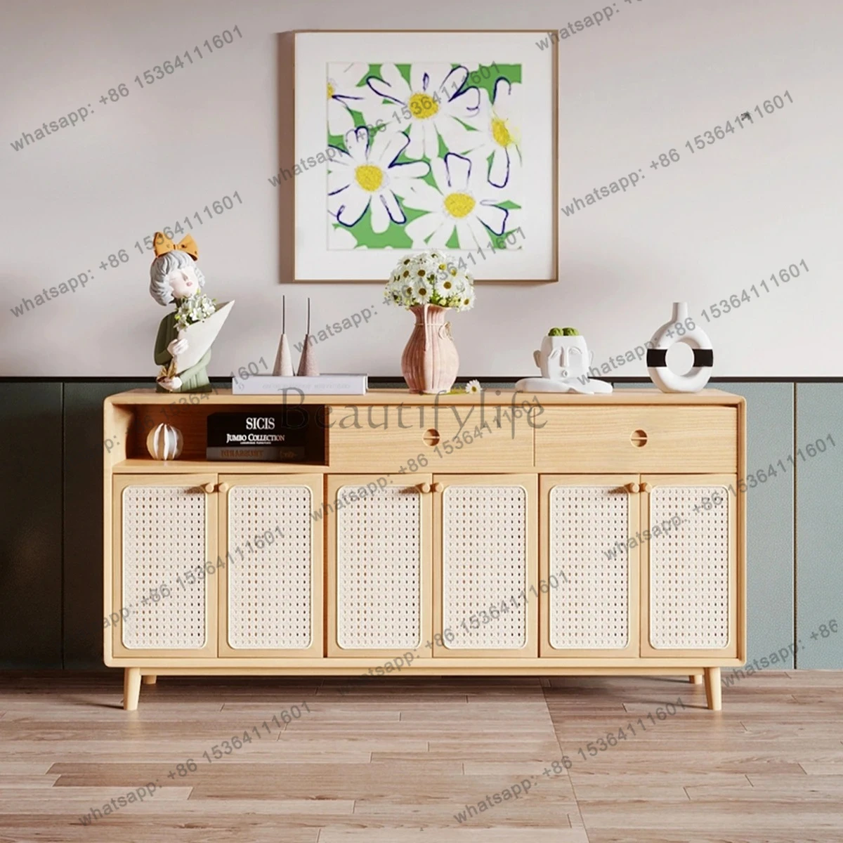 

Japanese-style wabi-sabi wind rattan dining side cabinet living room home simple solid wood wall decorative cabinet комод узкий