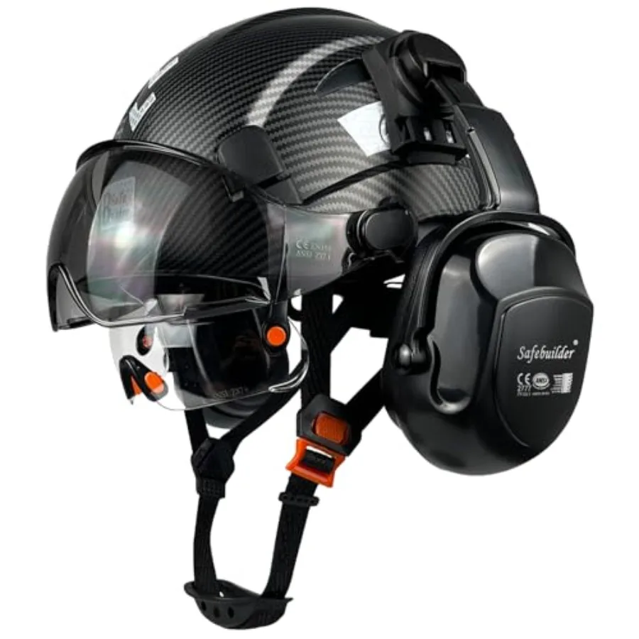 

Industrial Safety Helmet with Visor and Ear Muffs for Construction Workers Vented Hard Hat with Enhanced Head Protection Meetin
