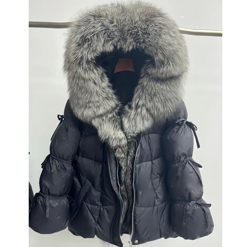الراقية الفراء طوق أسفل Jaet المرأة منتصف طول Thiened الأبيض أوزة أسفل معطف مبطن الكورية Sle تخفيف الرياح #3