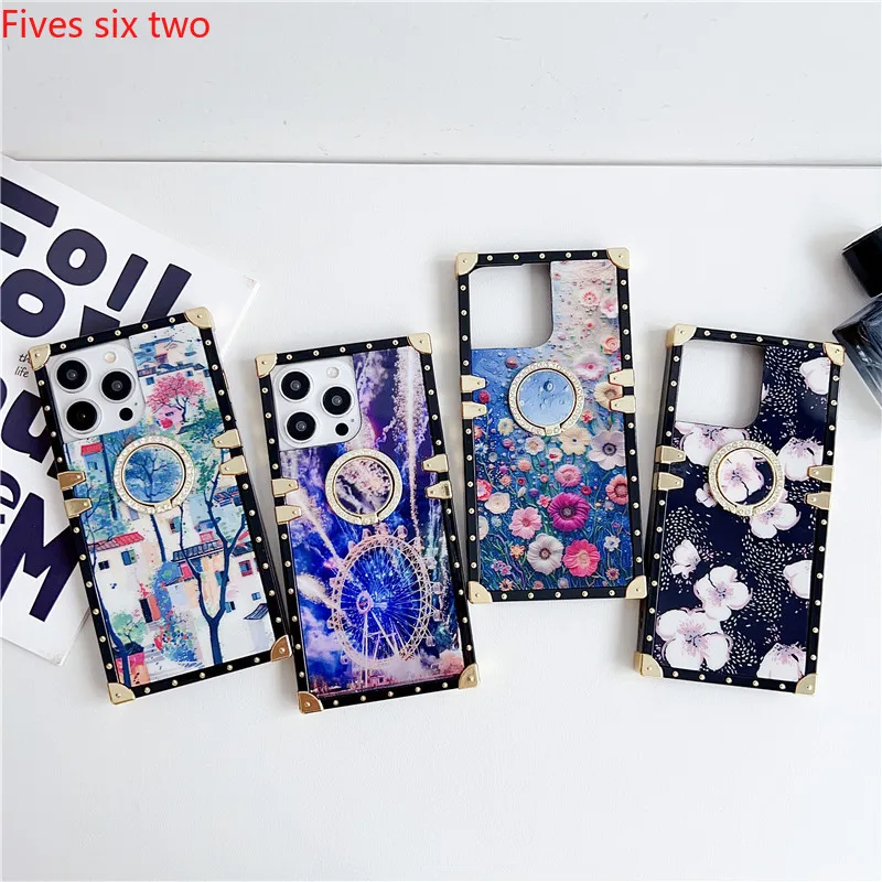 Luxury Bumper Cover Vintage Flower Ring Stand Case For OPPO Realme C55 C53 C35 C21 Reno 10 5 4 8Z 7Z 6Z A78 A95 A54 A17K A16 A15