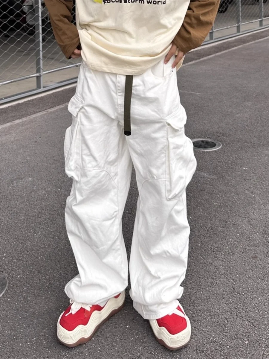 

Американские рабочие брюки с несколькими карманами в стиле ретро, свободные прямые драпированные повседневные длинные брюки для мужчин и женщин