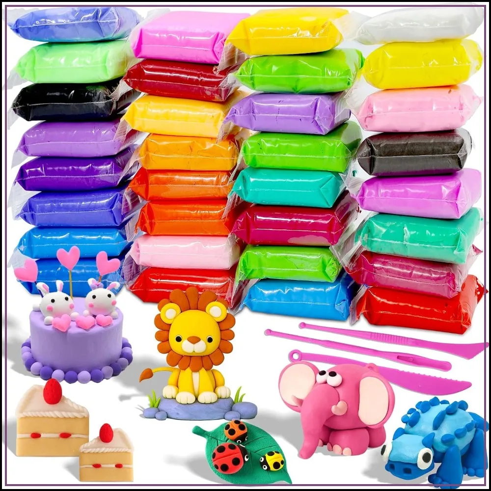 32 Colors Air Dry Clay Kit with 3 Sculpting Tools, Non-Toxic, DIY Craft for Kids