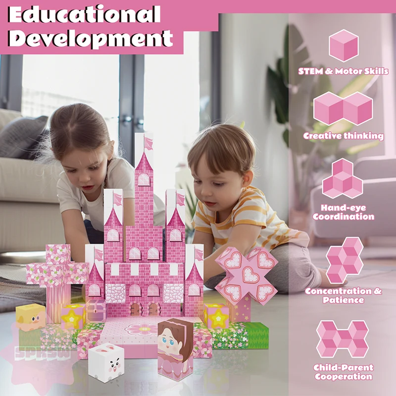 100PCS Light Magnetic Building Blocks Princess Castle World Creative Building Blocks Preschool Sensory Toys Birthday Gift