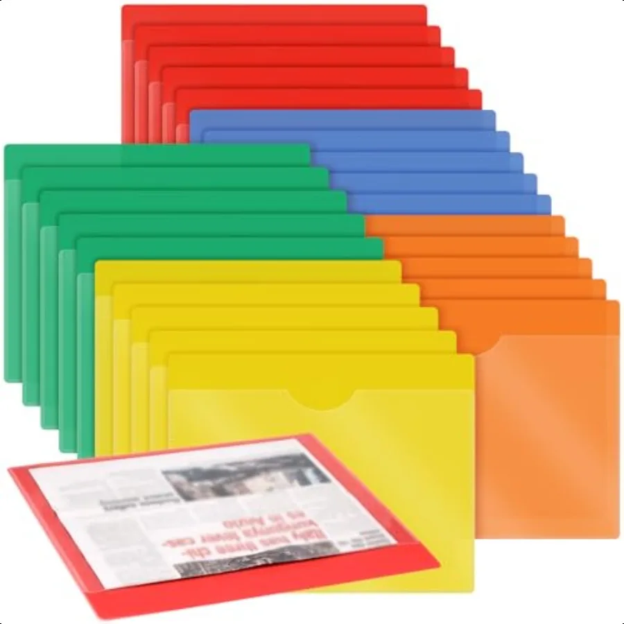 

25 Pack Vinyl Plastic Colored File Folders with Clear Front Pocket 11.75 x 9.25 Inch Heavy Duty File Jackets Three Sided Closed