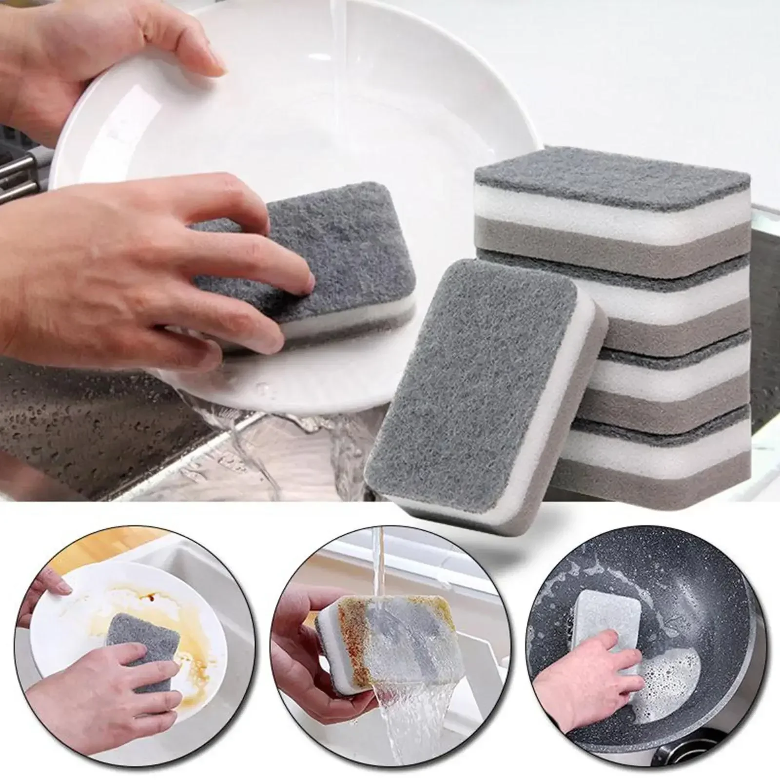 5-50pcs Magic Cleaning Sponges Double-sided Reusable Kitchen Sponge Wipes Pan Pot Dishwashing Scouring Pads Brush Clean Tools
