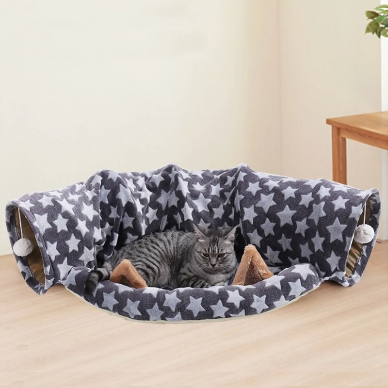 Opvouwbare tunnels Tube Speeltunnel Polyester met bedverstopplaats voor kitten