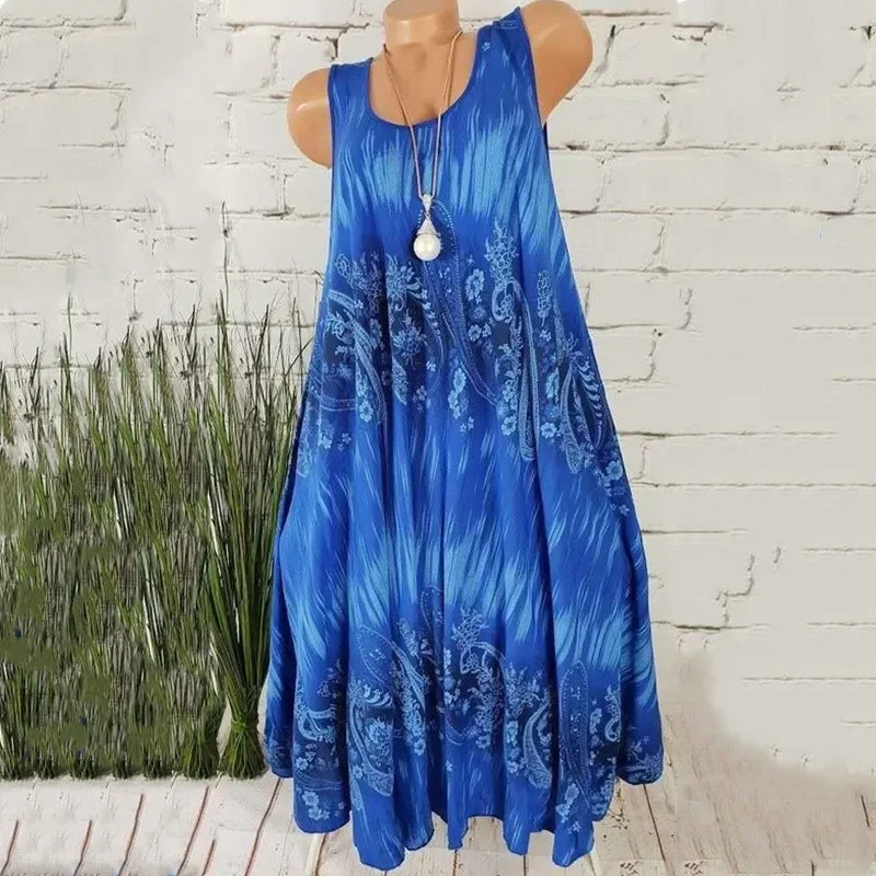 Sleeveless Tank Dress Summer Beach Casual 3D Printed Loose A-line Dresses Oversized Vestidos