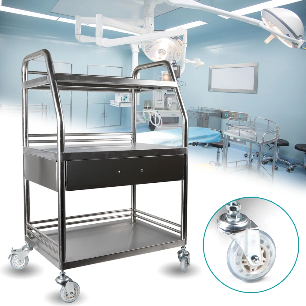 Laboratory Vehicle Rolling Cart Mobile Trolley 3 Layers Trolley Lab Beauty Salon Cart Stainless Steel