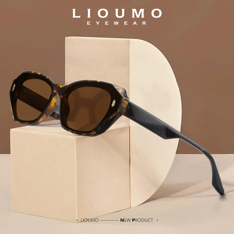 LIOUMO Trendy Cat Eye Sunglasses Polarized Women Fashion Personality Irregular Glasses Men Lady Eyewear Tea Lens zonnebril dames