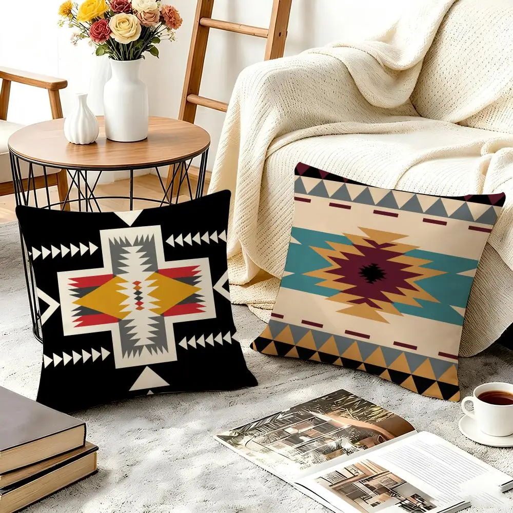 Navajo Ethnic Set Cushion Cover Short Plush Double-sided Print Square Throw Pillow Covers Sofa Home Cushion Decor