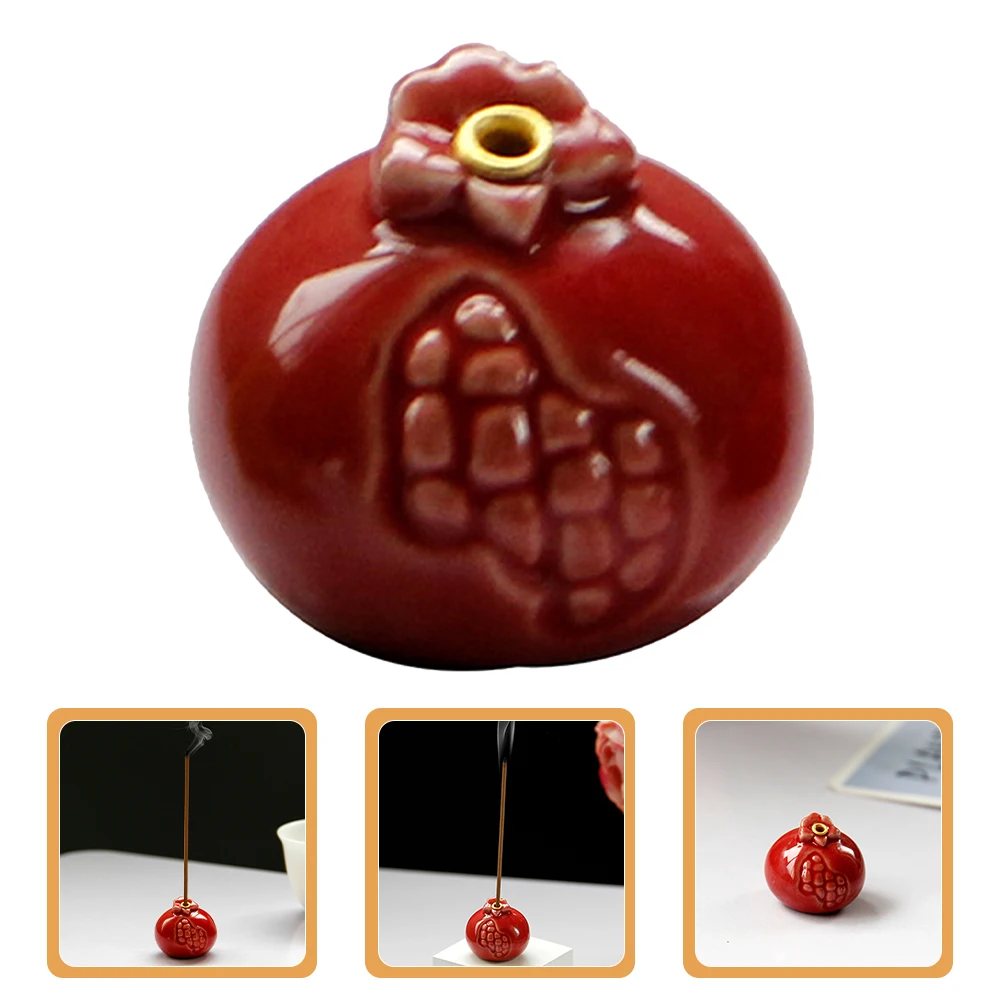 

Pomegranate Shape Ceramic Incense Stick Holder Desktop Ornament for Home Office Meditation Aroma Therapy Decor Burner
