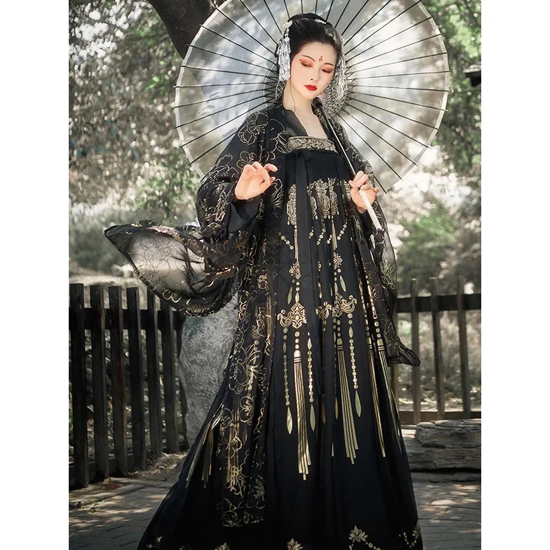 

Modern Hanfu Women Chinese Traditional Dress Kimonos Mujer Ancient Tang Dynasty Set Hanbok Cosplay Retro Suit Black Series
