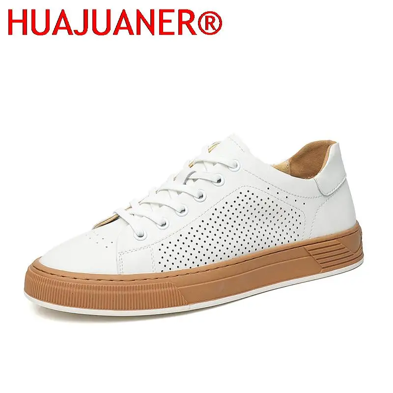 

Classic Leather Casual Shoes For Men Summer 2023 New Outdoor Breathable Hollow Out Male Sneakers Non Slip Soft Skateboard Design