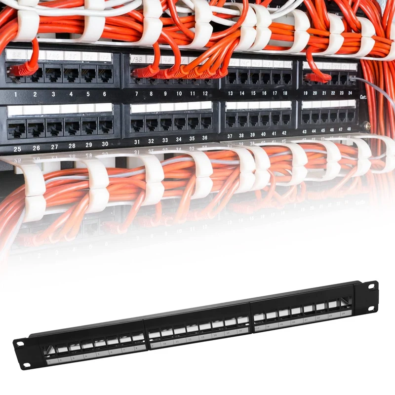 19Inch 1U Cabinet Rack Pass-Through 24 Port CAT6 Patch Panel RJ45 Contact Port(RJ45 Contact Port) Modular Frame