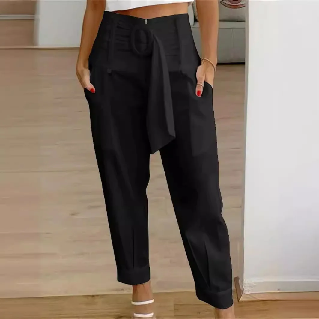 

Women's Summer New Casual Straight Zipper High Waist Pocket Pants