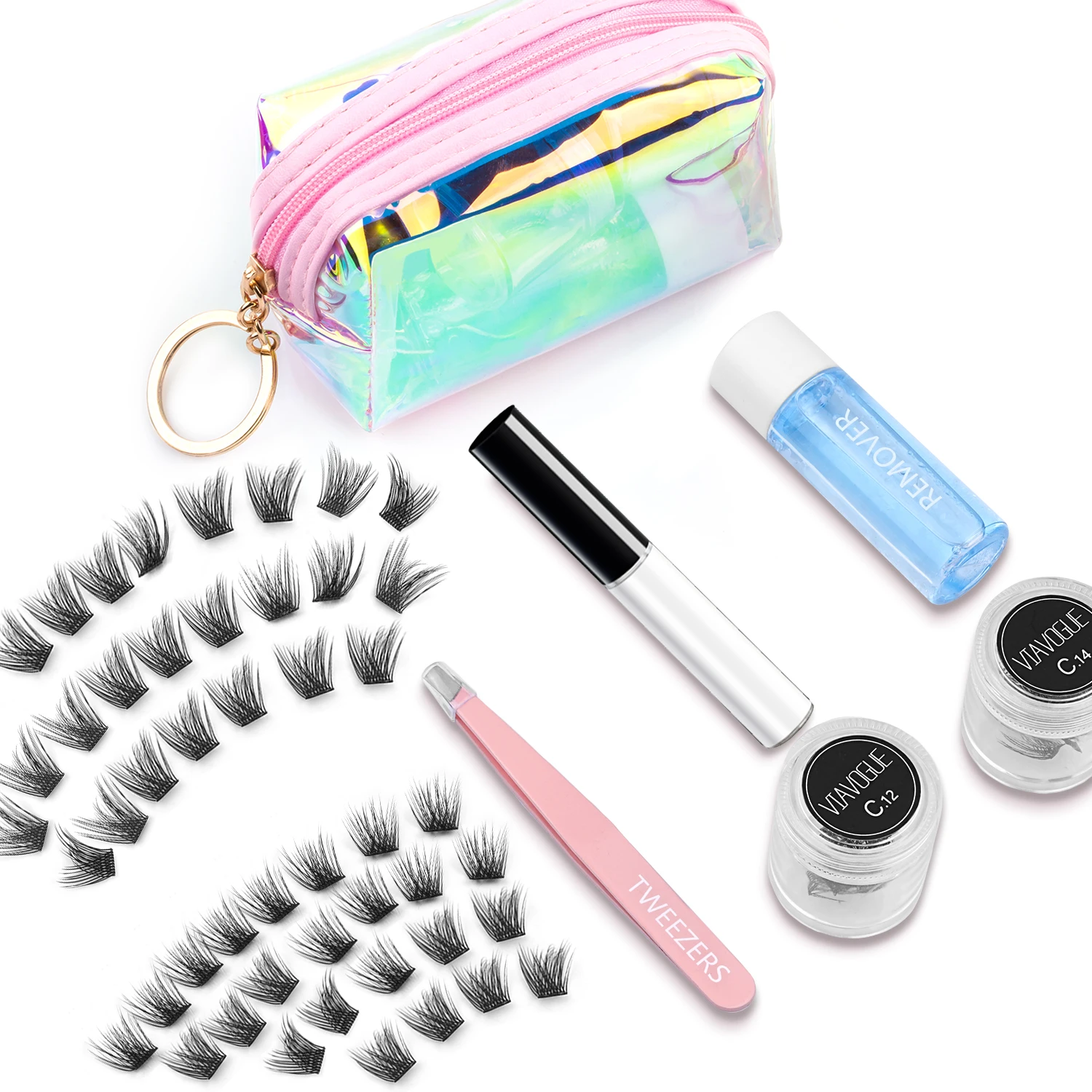 

Cluster Lashes Kit For Beginner with Remover Tweezers Eyelashes Glue DIY Individual Eyelash Extension Volume Lashes Makeup Tool
