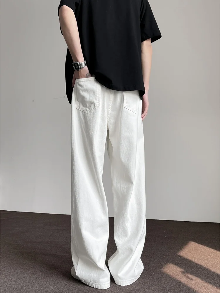 

White Men's Summer Thin Loose Long Jeans American High Street Vibe Straight Leg Wide Leg Pants Wear Resistant Cotton Polyeste...