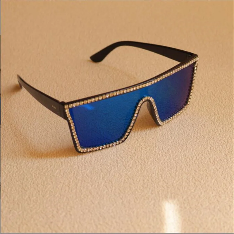 2024 new rectangular diamond studded sunglasses ball punk ice blue is a luxury glasses for women UV400 sunscreen and eye protect