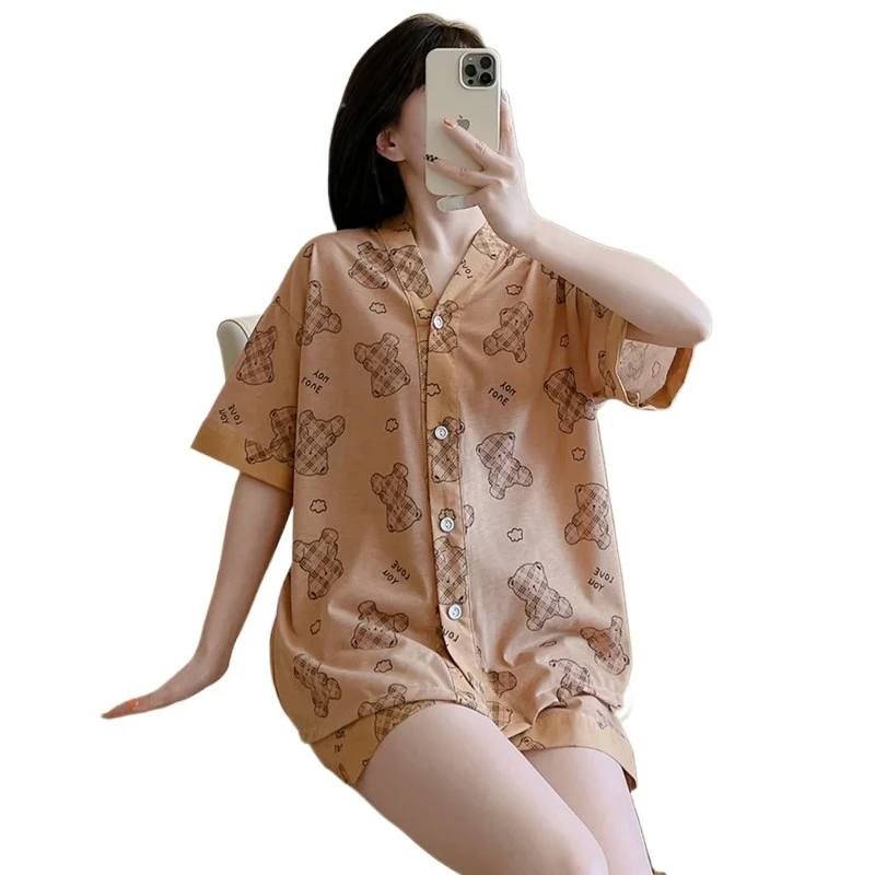 

Rabbit Print Sleepwear Women Pajama Sets Korean Style Summer Piiama 2 Pieces Night Wears for Sleeping Student Cute Home Suit
