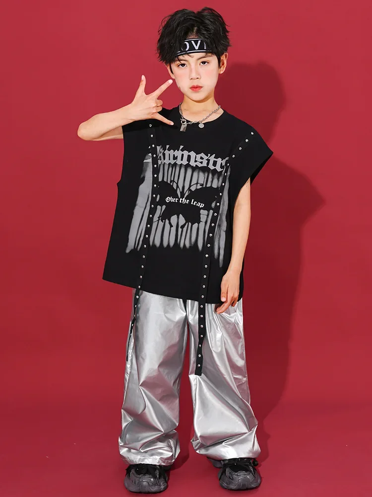 Mädchen Street Dance Hip Hop Outfit für Kinder, Jazz Dance Performance Kostüm, Kinder Glitzer Bühnenkleidung, Tween Wettbewerbs-Tanzset – Detail 2