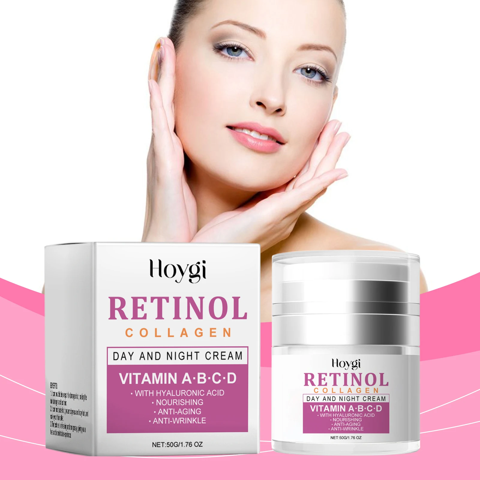 Retinol Collagen Day & Night Cream - Anti-Aging Face Moisturizer with Hyaluronic Acid & Vitamins A-D - 50g/1.76oz