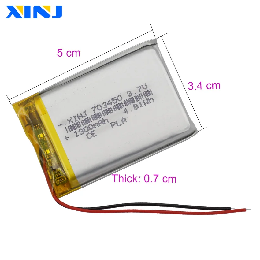 3.7V 1300mAh 4.81Wh Rechargeable Li Lithium Battery 703450 Lipo For GPS Car Camera MP4 Bluetooth Speaker Sat Nav Light DashCam