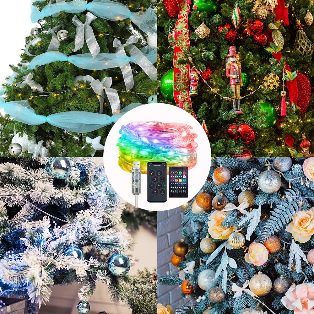 USB Christmas Tree Decorative Lights LED Fairy Light String RGBIC WS2812B String Lights Party Christmas Lights Wedding Decoratio