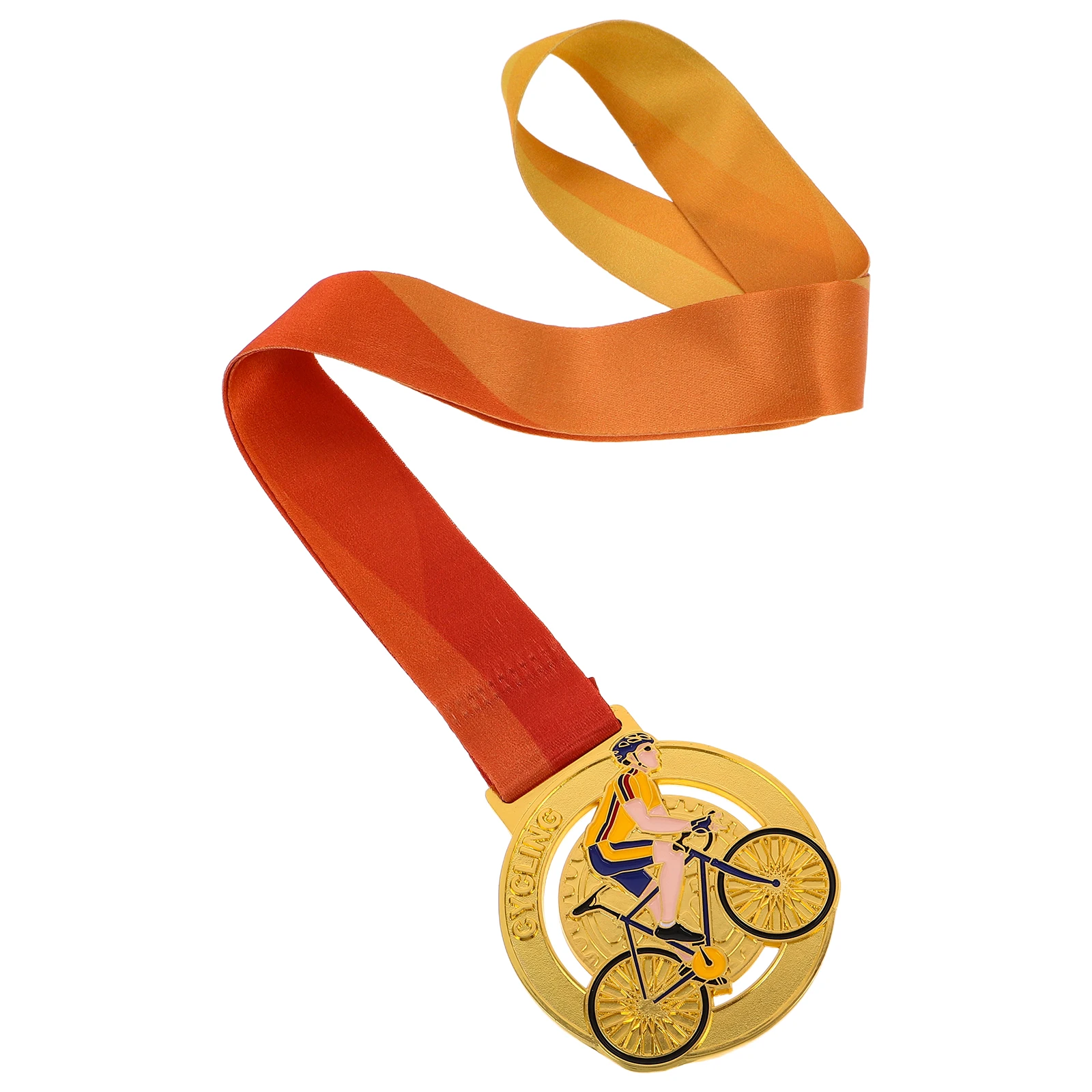 Vivid Colors Metal Cycling Medal Gold Neck Ribbon Trophy School Sports Tournament Award Biking Competition Adult Student Prize