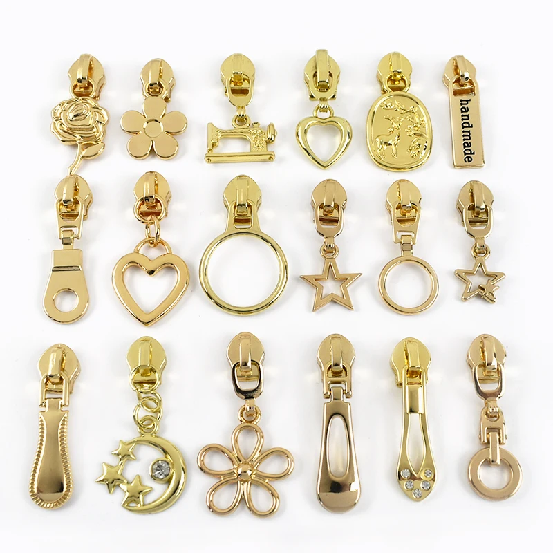 

5/10Pc 5# Golden Zippers Slider for Nylon Zip Clothes Closures Zipper Tongue Bags Decorative Zips Puller Head Sewing Accessories