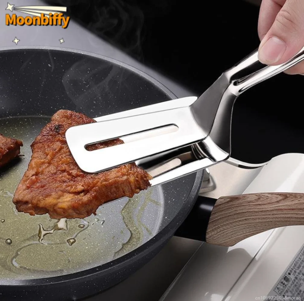 Stainless Steel Frying Shovel Clip Multifunctional Steak BBQ Tongs Frying Fish Spatula Clip Bread Clip Household Kitchen Tool