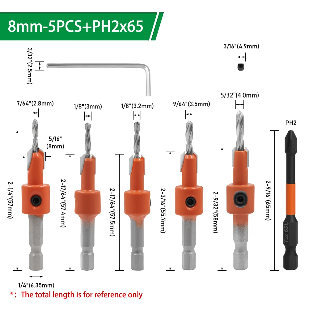 LAVIE 5-6-teiliges Senkbohrer-Set mit Sechskantschaft, konische HSS-Bohrer für Holzbearbeitung, Reibahlen- und Entgratwerkzeug CH339D08T5 – Detail 10