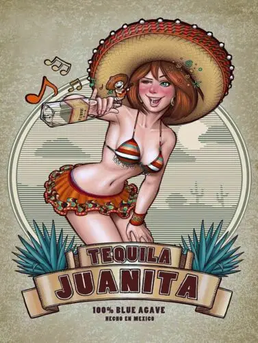 1p,Tequila Juanita, retro vintage style metal sign/plaque man cave shed bar pub  a4