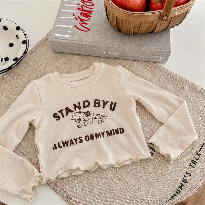 2025 Autumn New Children Long Sleeve T Shirts Boys Girls Cotton Casual Tees Toddler Letter Print Bottoming Tops Kids Clothes