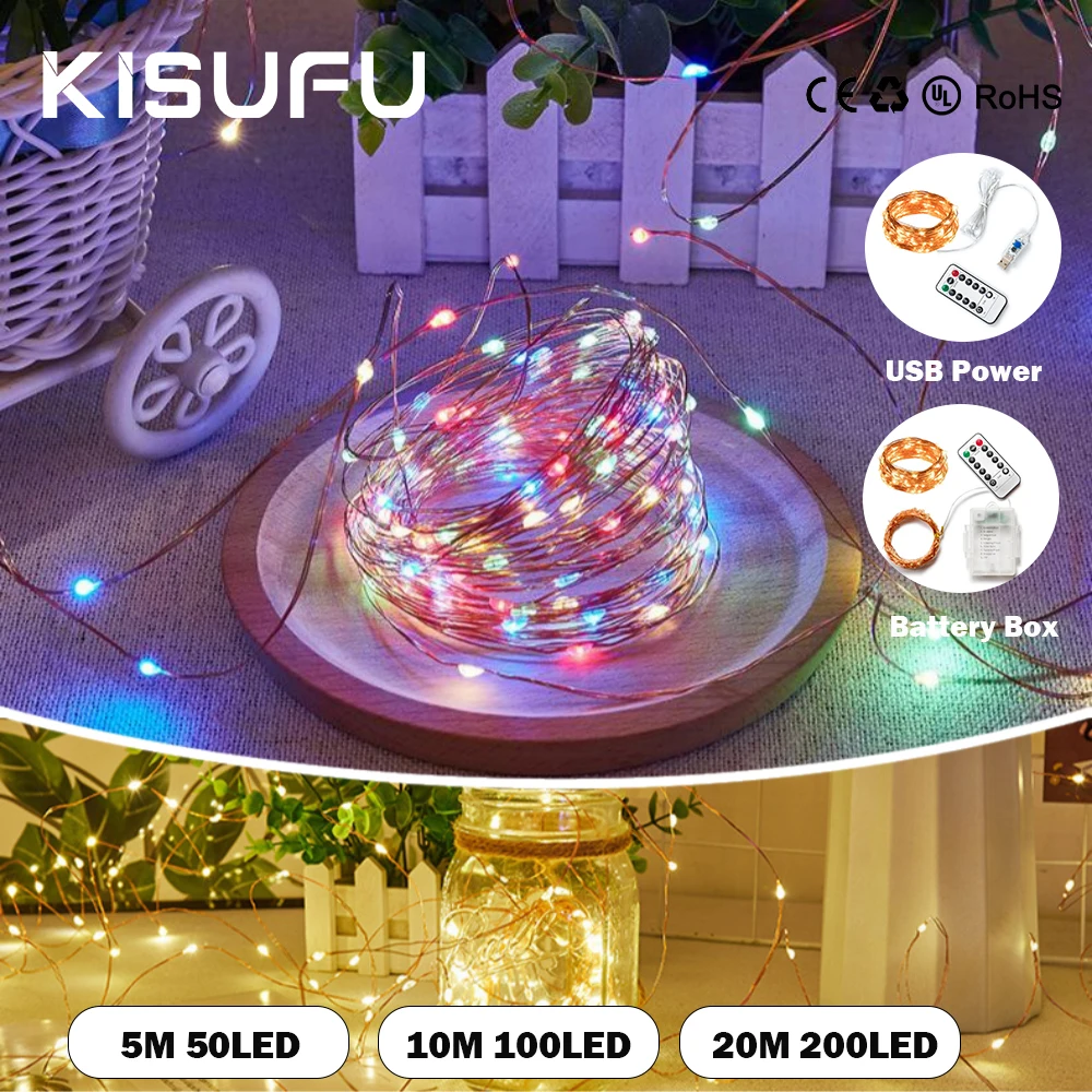 

Рождественские огни Фея с дистанционным управлением 8 режимов освещения USB светодиодные гирлянды 10 м 100 светодиодов 20 м 200 светодиодов Свадебная вечеринка Домашний декор 9 цветов