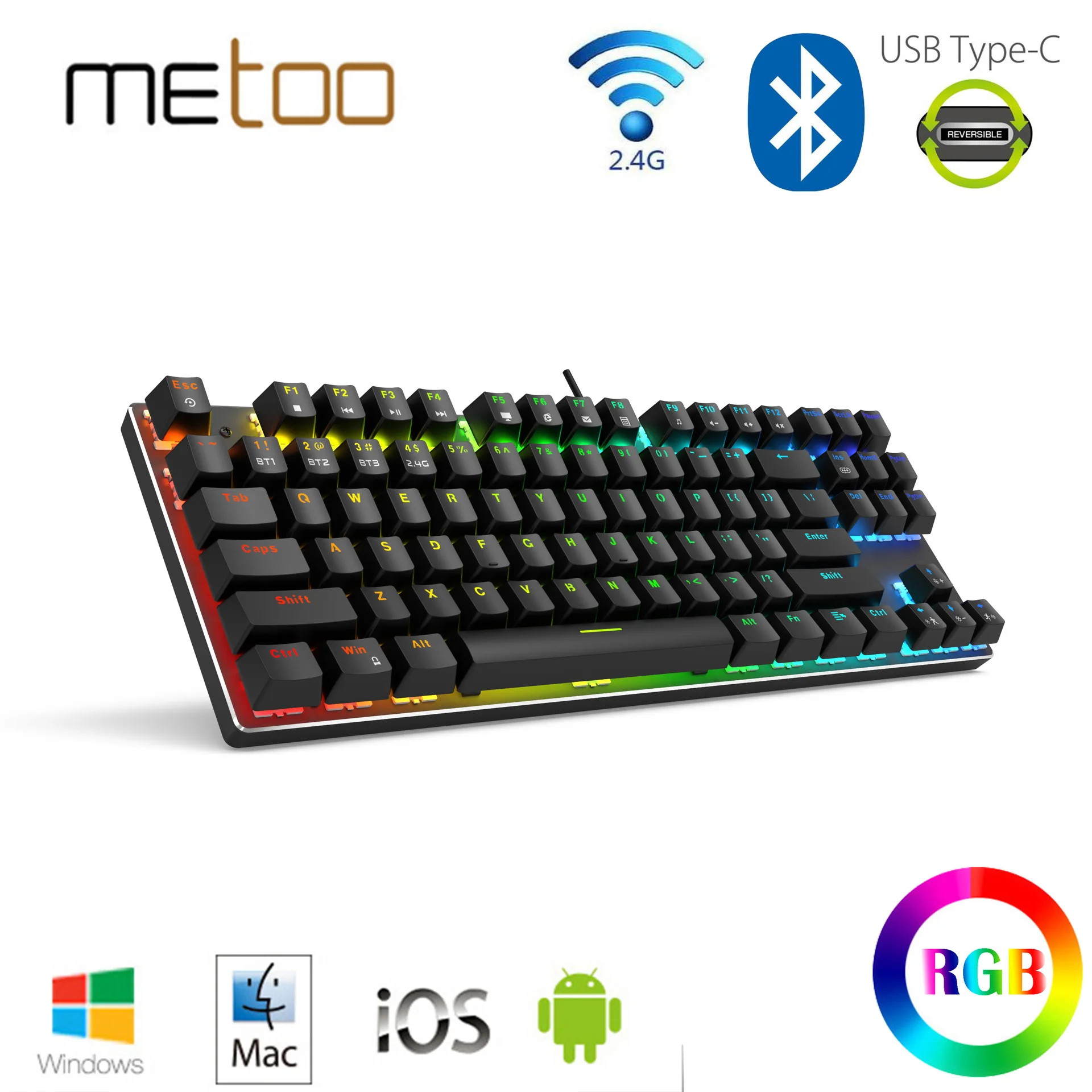 

87-Key Triple Mode Mechanical Keyboard, 2.4G Wireless + Bluetooth + Wired Connection for PC Gaming