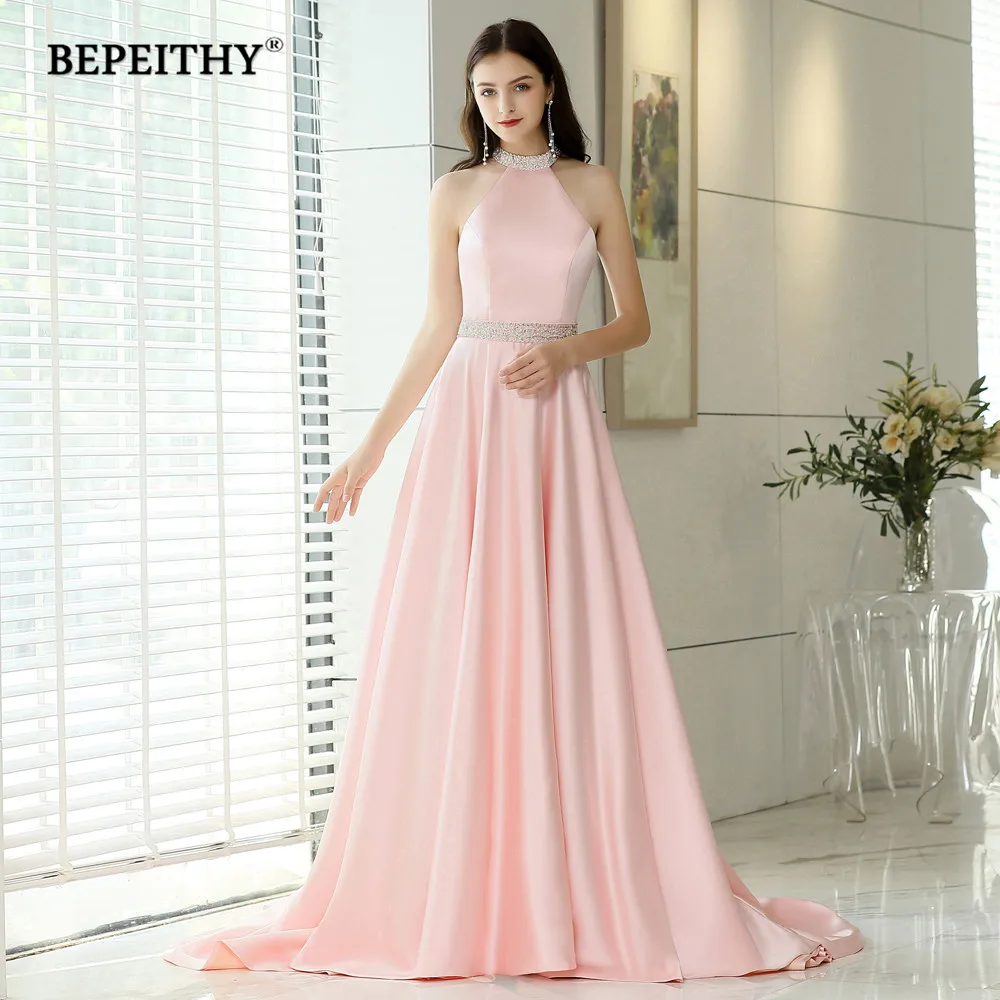 BEPEITHY/длинное вечернее платье с лямкой на шее и поясом со стразами; Vestido De Festa; Розовое вечернее платье с открытой спиной и шлейфом; Вечерние пл...