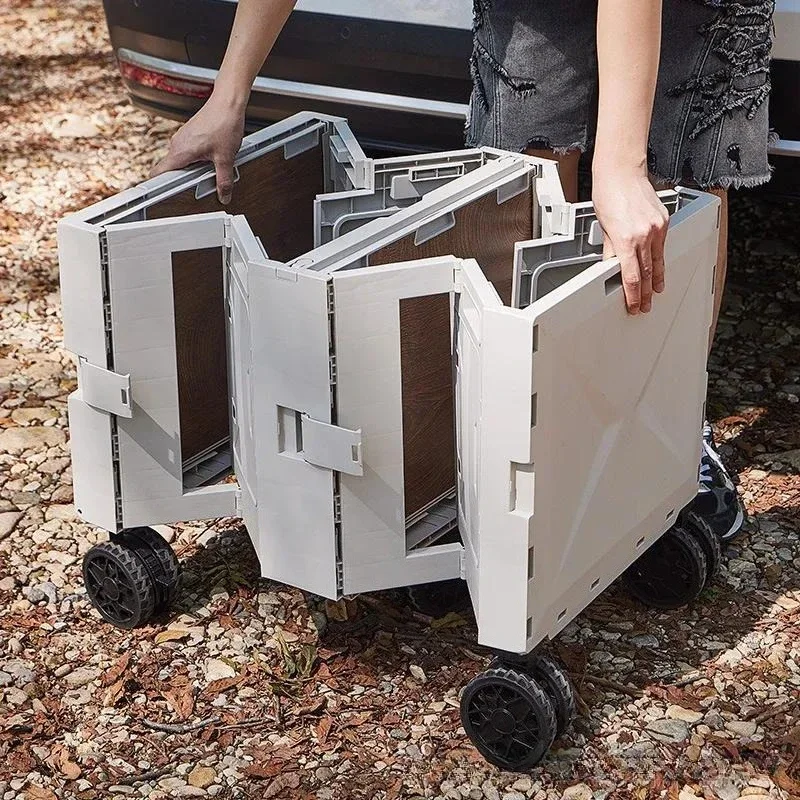 for Outdoor Camper Large Capacity Storage Box Double Door Foldable Movable Dining Cart Portable Wagon