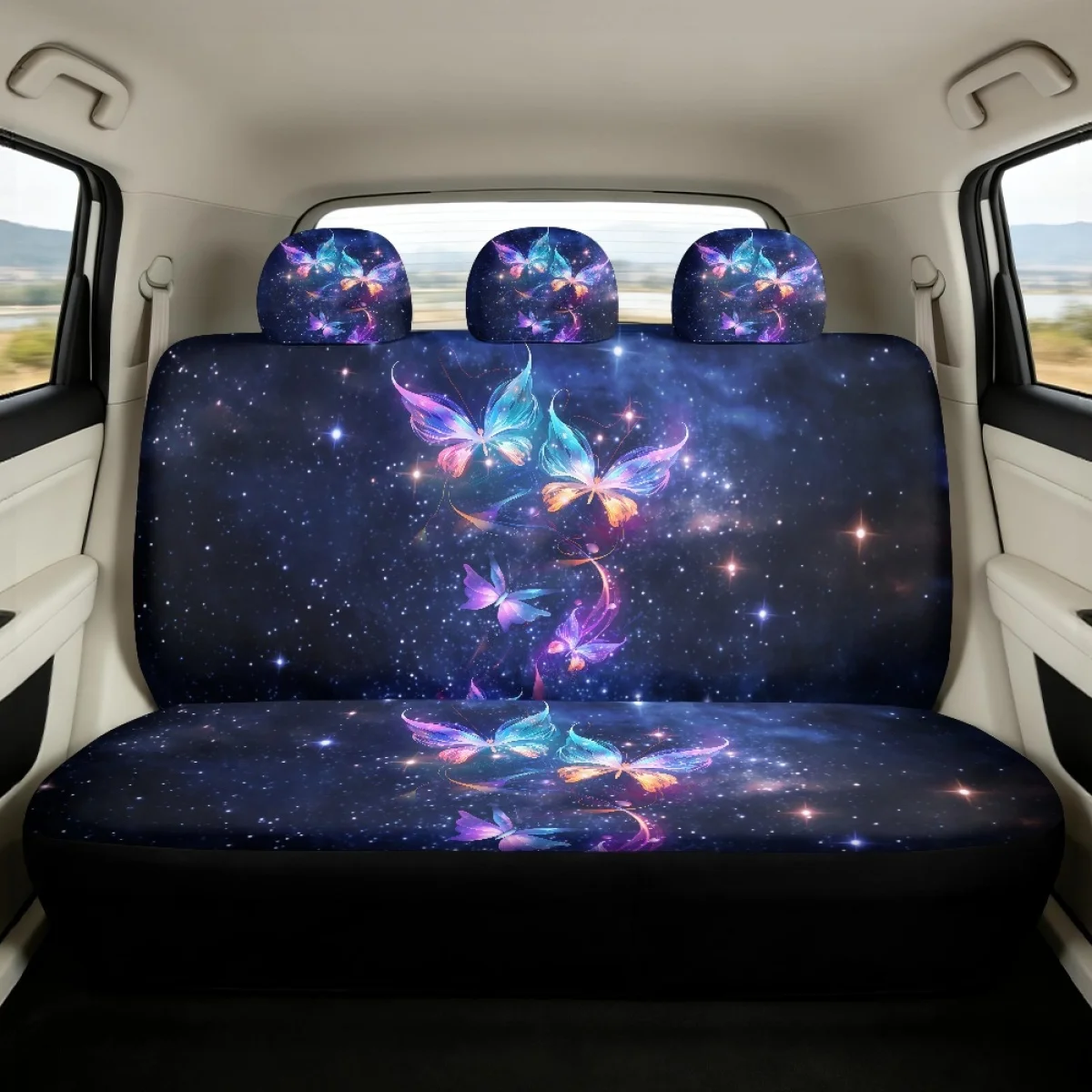 Starry Sky Butterfly Design Car Seat Cover Set Fit Various Car Models Universal Car Seat Covers Fashion Durable Full Set Interio