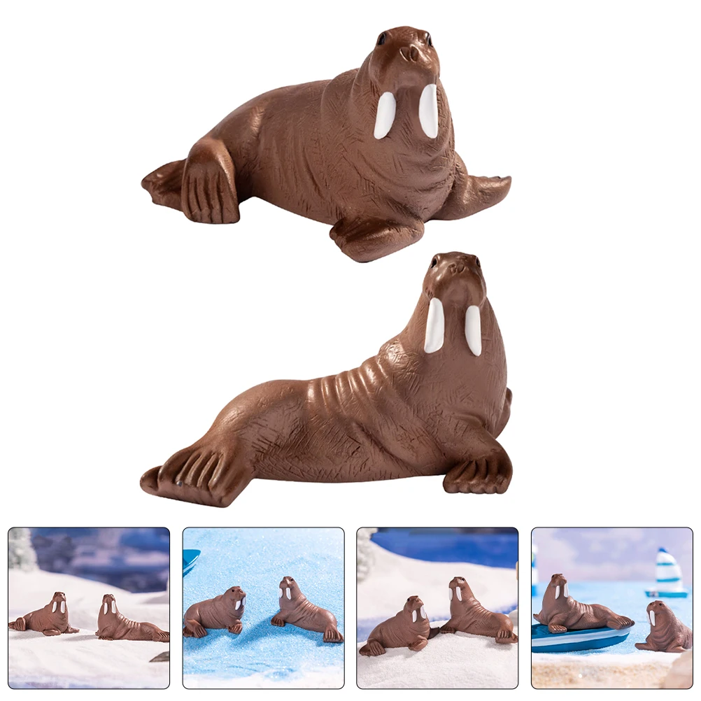 

2 Pcs Statue Small Landscape Ornaments Seaside Animal Ocean Figures Resin Micro Marine