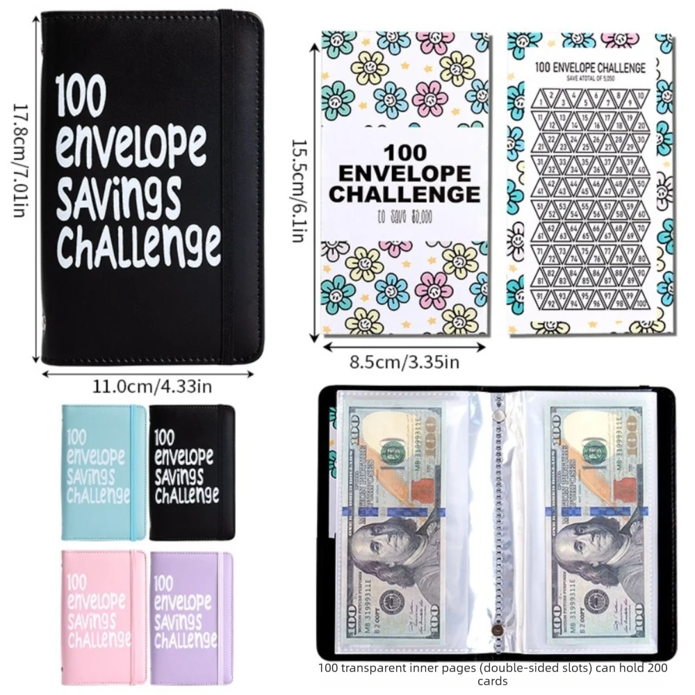 

Save Money 100 Envelopes Money Saving Challenge Waterproof Reusable Savings Binder Large Capacity Portable Money Collection Book