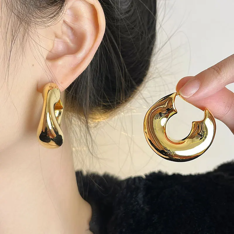 Earrings Geometric Irregular C Shaped Hollow Circle Alloy Silver Small Lightweight Women Niche Design Premium Spring Summer Gift