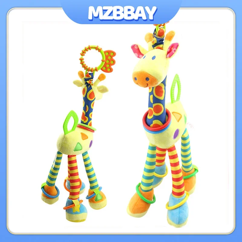 Soft Giraffe Zebra Animal Handbells Rattles Mobile Plush Toys for Infant Development and Baby Giraffe Rattle Toy