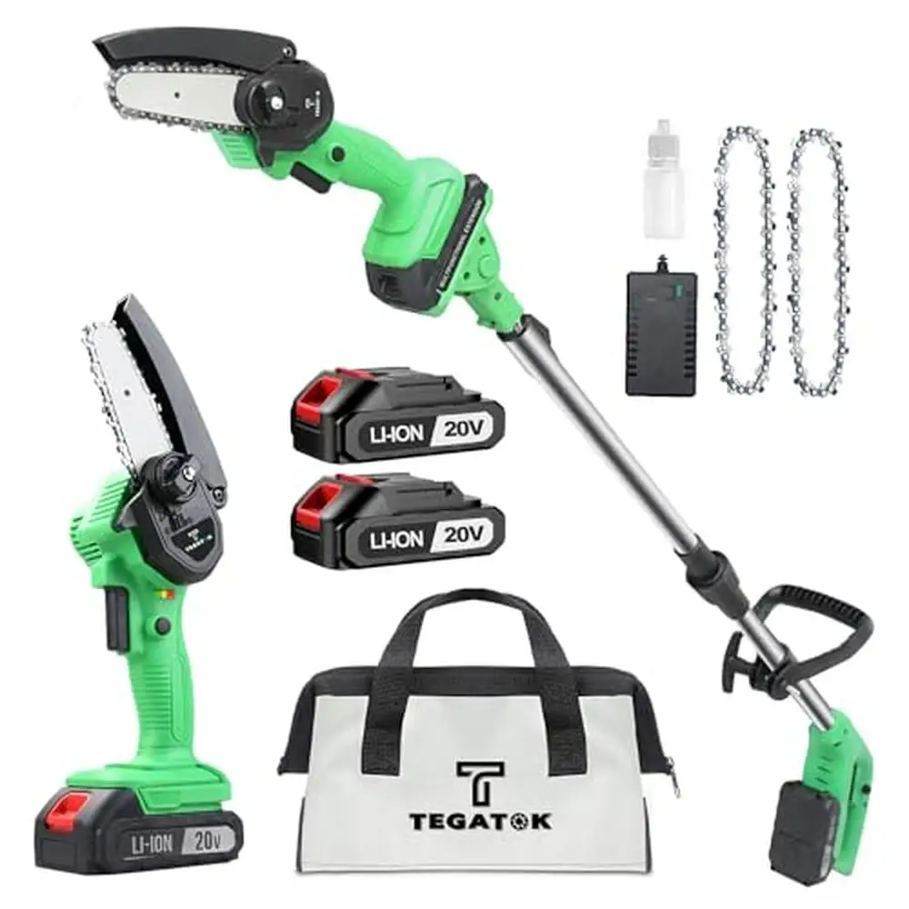 2-in-1 Mini Chainsaw Pole Saw Combo Electric 5.5ft Extension Battery Powered Cutter with 2 Batteries Lightweight Pruning Tool