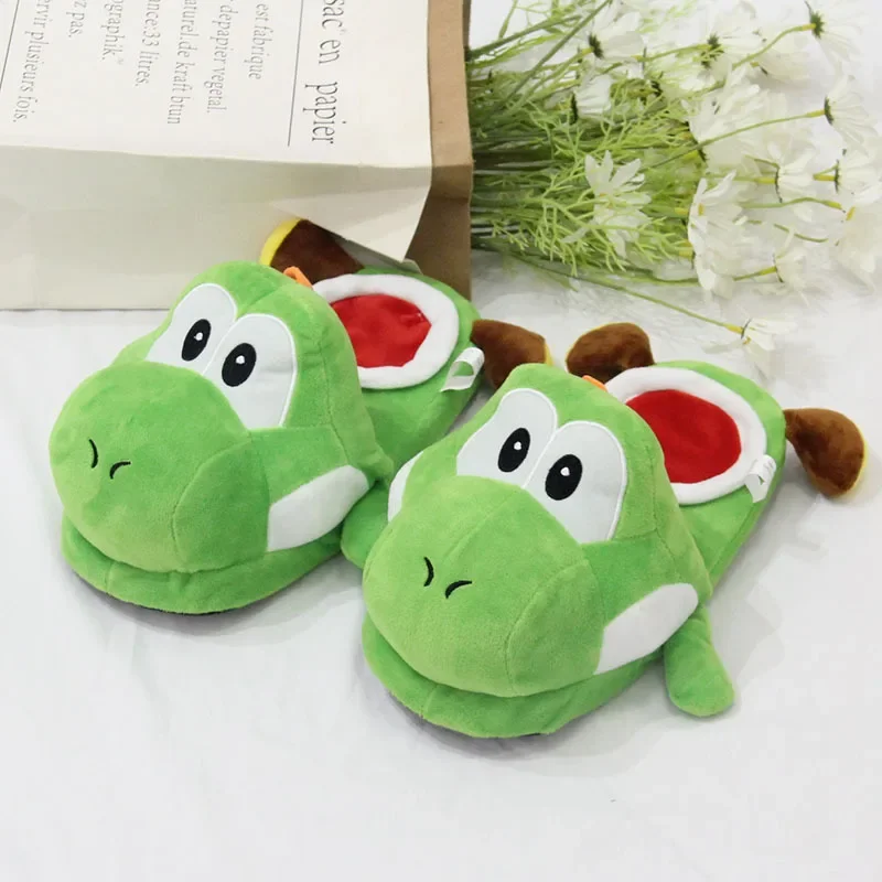 

New Anime Mario Yoshi Dinosaur Plush Slippers Warm Cotton Shoes Thickened Non-slip PP Cotton Stuffed Christmas Gift for Couples